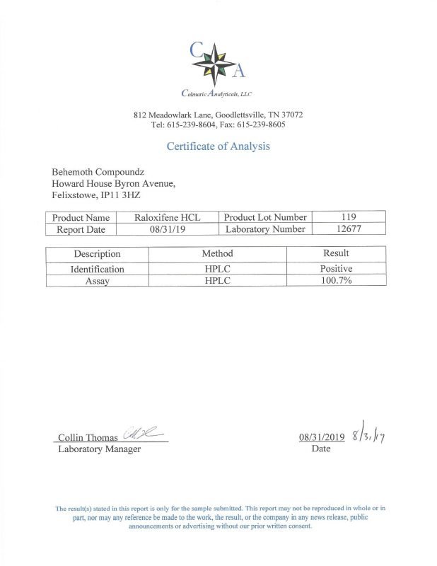 BEHEMOTH LABZ COA,Raloxifene HCL