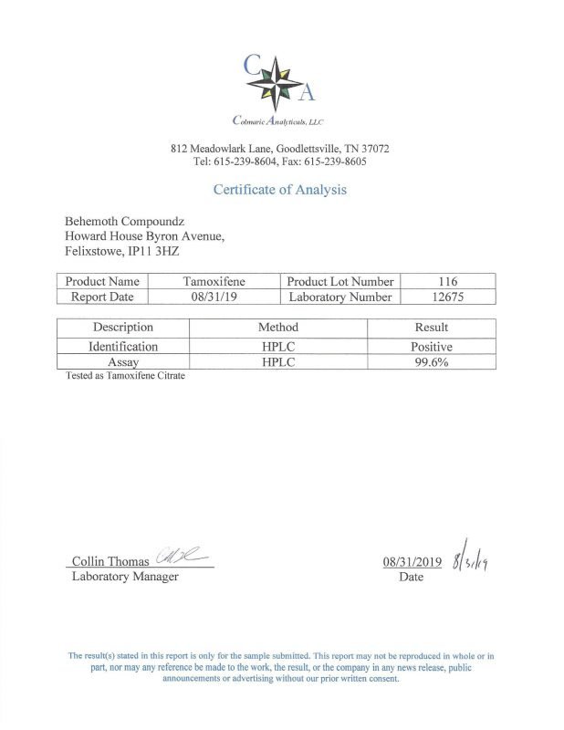 BEHEMOTH LABZ COA,Tamoxifene Citrate